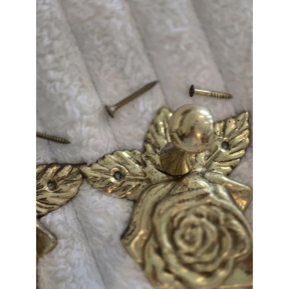 Pair Brass Curtain Rid Finials Or Tiebacks Drapery Rose Design With Screws